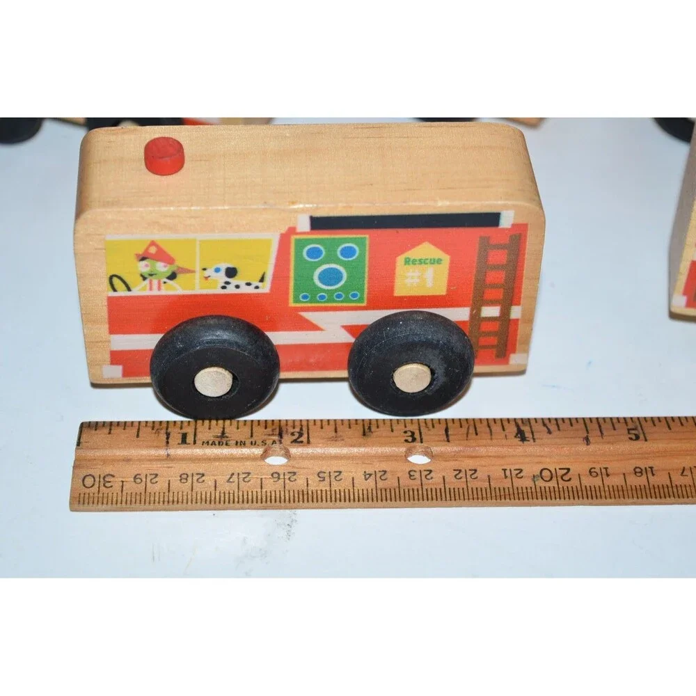 Montgomery‎ Schoolhouse  Wooden Fire Department trucks 6pc cars